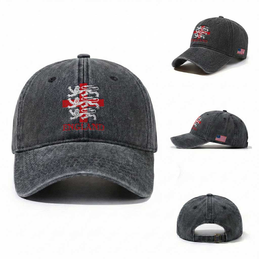 England Three Lions Symbol English Pride Souvenir Washed Cotton Baseball Cap TS11 Washed Cap Universal Fit Dark Gray Print Your Wear