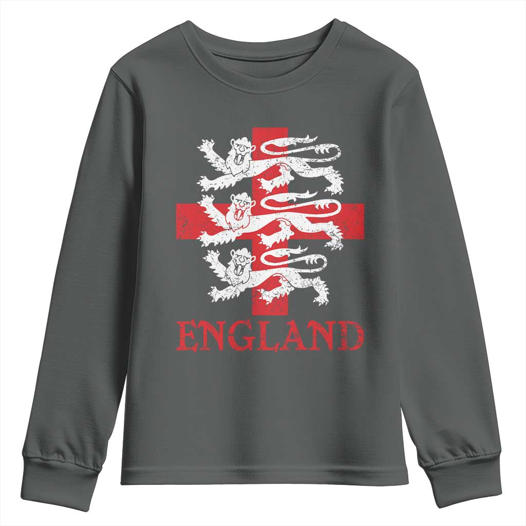 England Three Lions Symbol English Pride Souvenir Youth Sweatshirt TS11 Dark Heather Print Your Wear