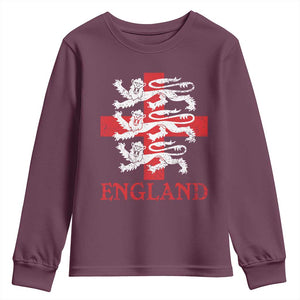 England Three Lions Symbol English Pride Souvenir Youth Sweatshirt TS11 Maroon Print Your Wear