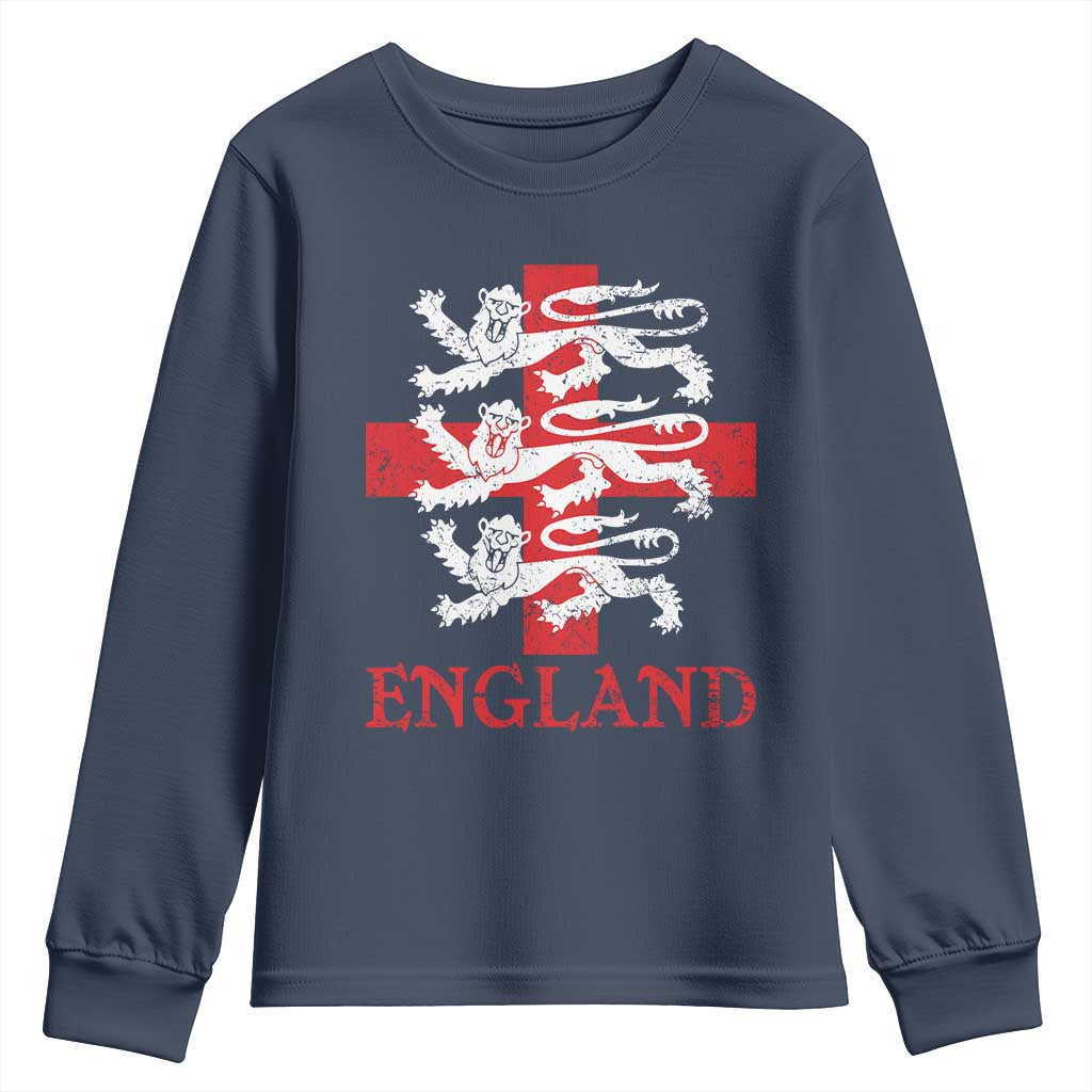 England Three Lions Symbol English Pride Souvenir Youth Sweatshirt TS11 Navy Print Your Wear