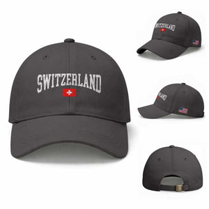 Vintage Switzerland National Pride The Swiss Cross Baseball Cap TS11 Baseball Cap Universal Fit Dark Gray Print Your Wear