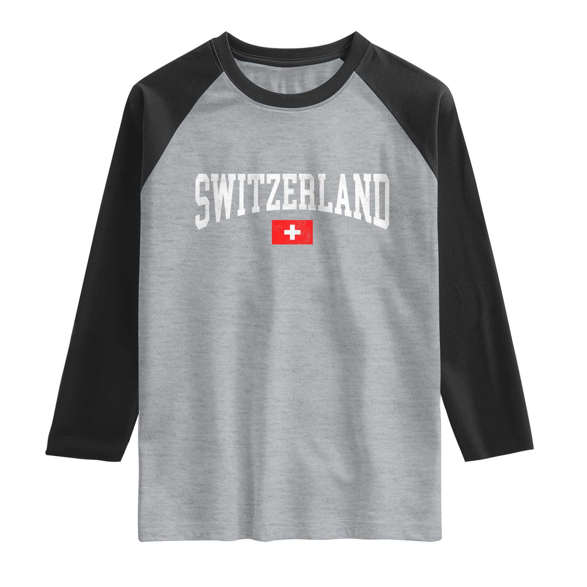 Vintage Switzerland National Pride The Swiss Cross Raglan Shirt TS11 Heather Gray Black Print Your Wear