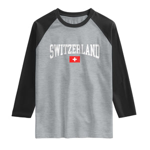 Vintage Switzerland National Pride The Swiss Cross Raglan Shirt TS11 Heather Gray Black Print Your Wear
