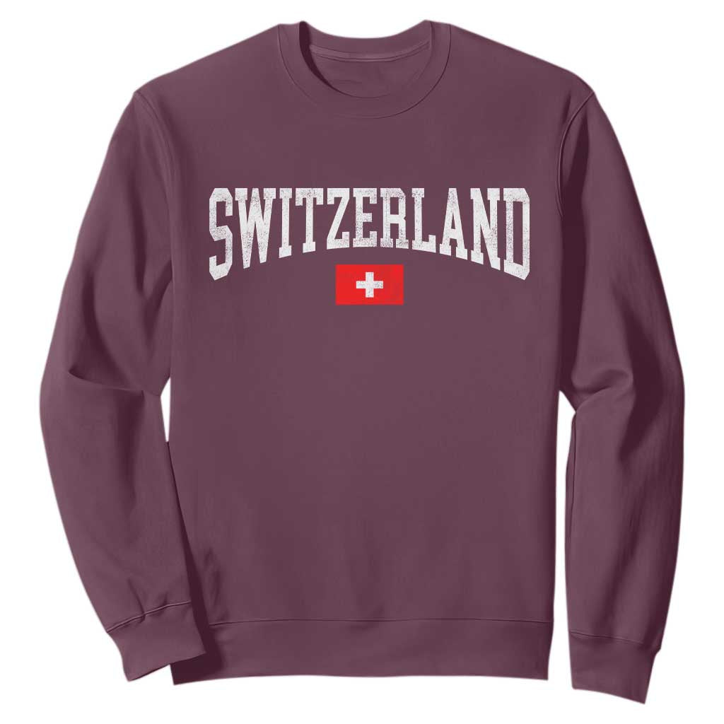 Vintage Switzerland National Pride The Swiss Cross Sweatshirt TS11 Maroon Print Your Wear