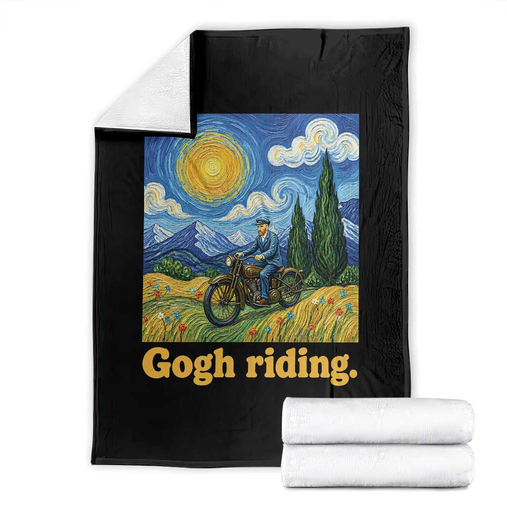 Gogh Riding Funny Motorcycle Biker Van Gogh Art Throw Blanket