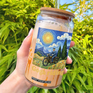 Gogh Riding Funny Motorcycle Biker Van Gogh Art Glass Can