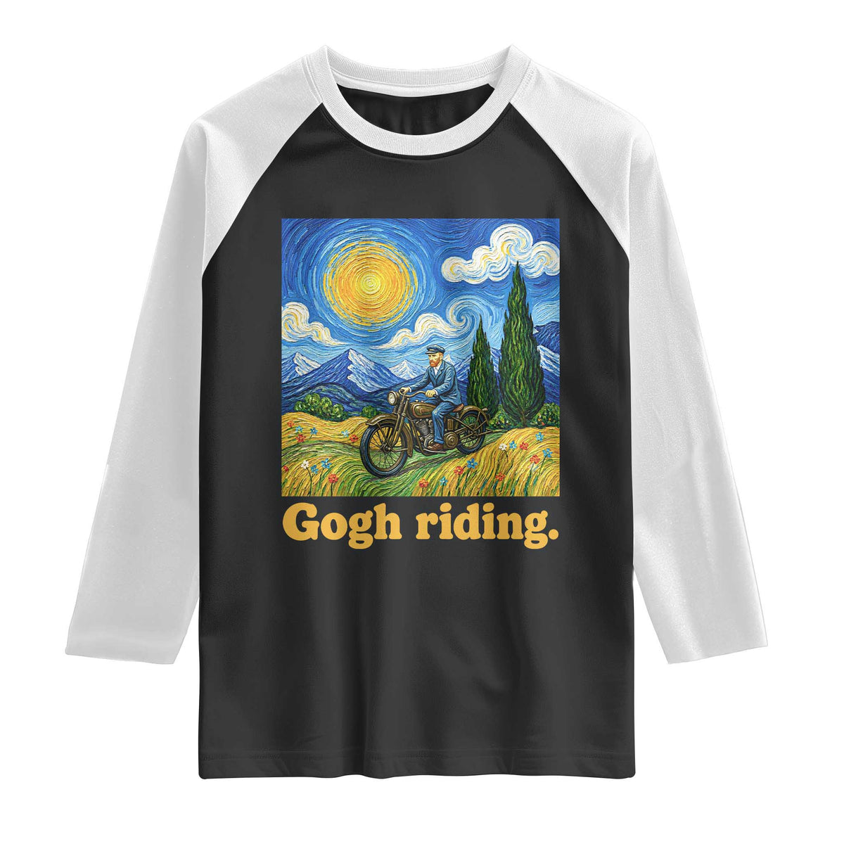 Gogh Riding Funny Motorcycle Biker Van Gogh Art Raglan Shirt