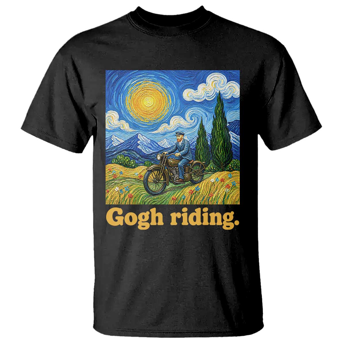 Gogh Riding Funny Motorcycle Biker Van Gogh Art T Shirt