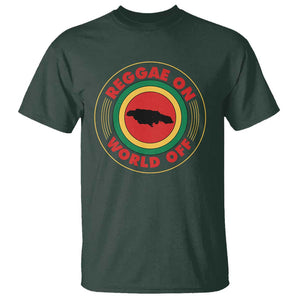 Reggae On World Off T Shirt Rasta Music Rastafarian Jamaica TS11 Dark Forest Green Print Your Wear