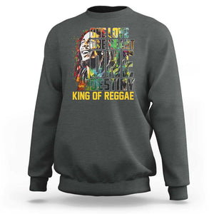 Legend Bob Sweatshirt One Love Heart Destiny King Of Reggae TS11 Dark Heather Print Your Wear