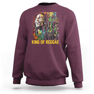 Legend Bob Sweatshirt One Love Heart Destiny King Of Reggae TS11 Maroon Print Your Wear