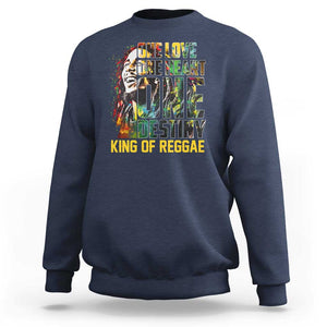 Legend Bob Sweatshirt One Love Heart Destiny King Of Reggae TS11 Navy Print Your Wear