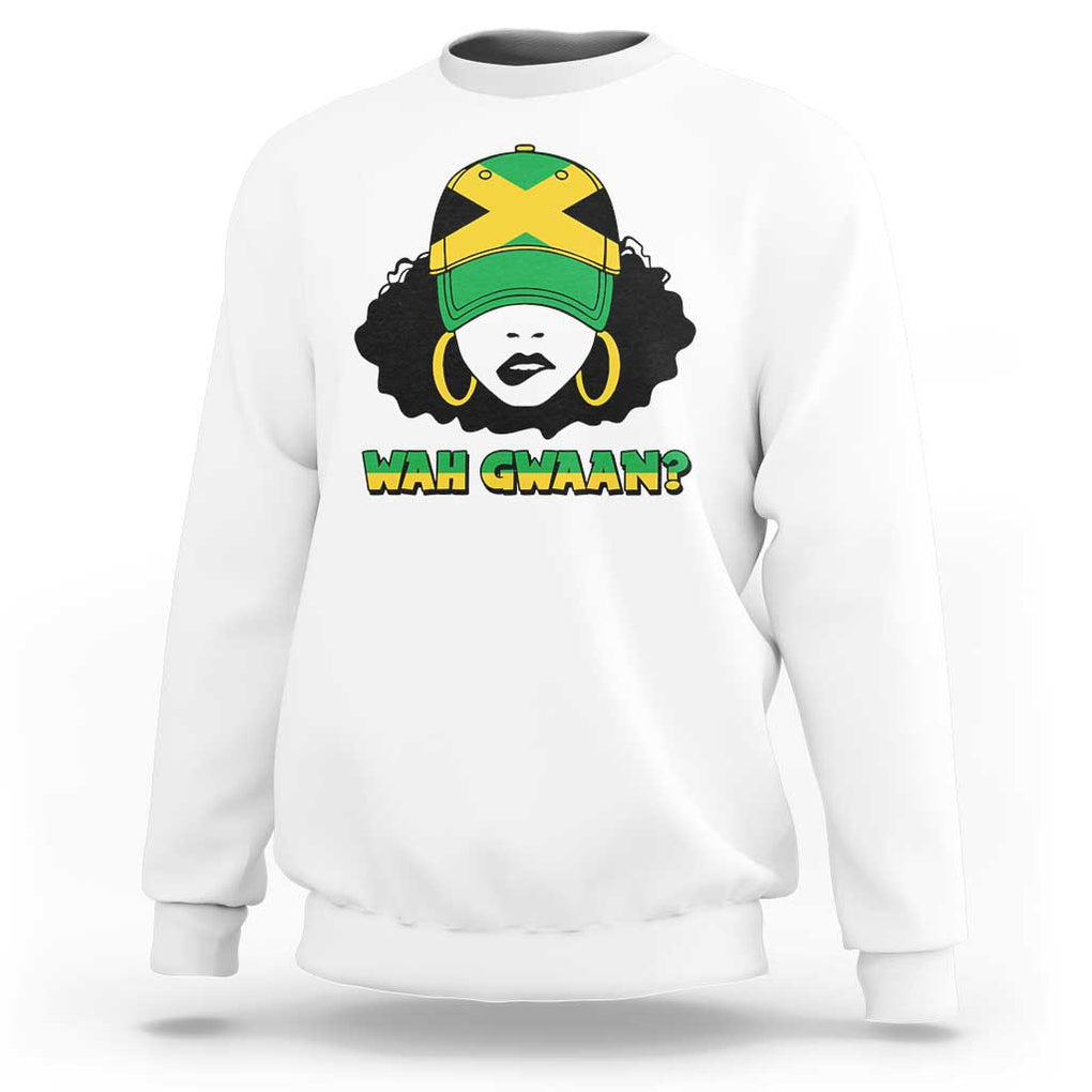 Jamaican Girl Sweatshirt Wah Gwaan Jamaica Flag TS11 White Print Your Wear