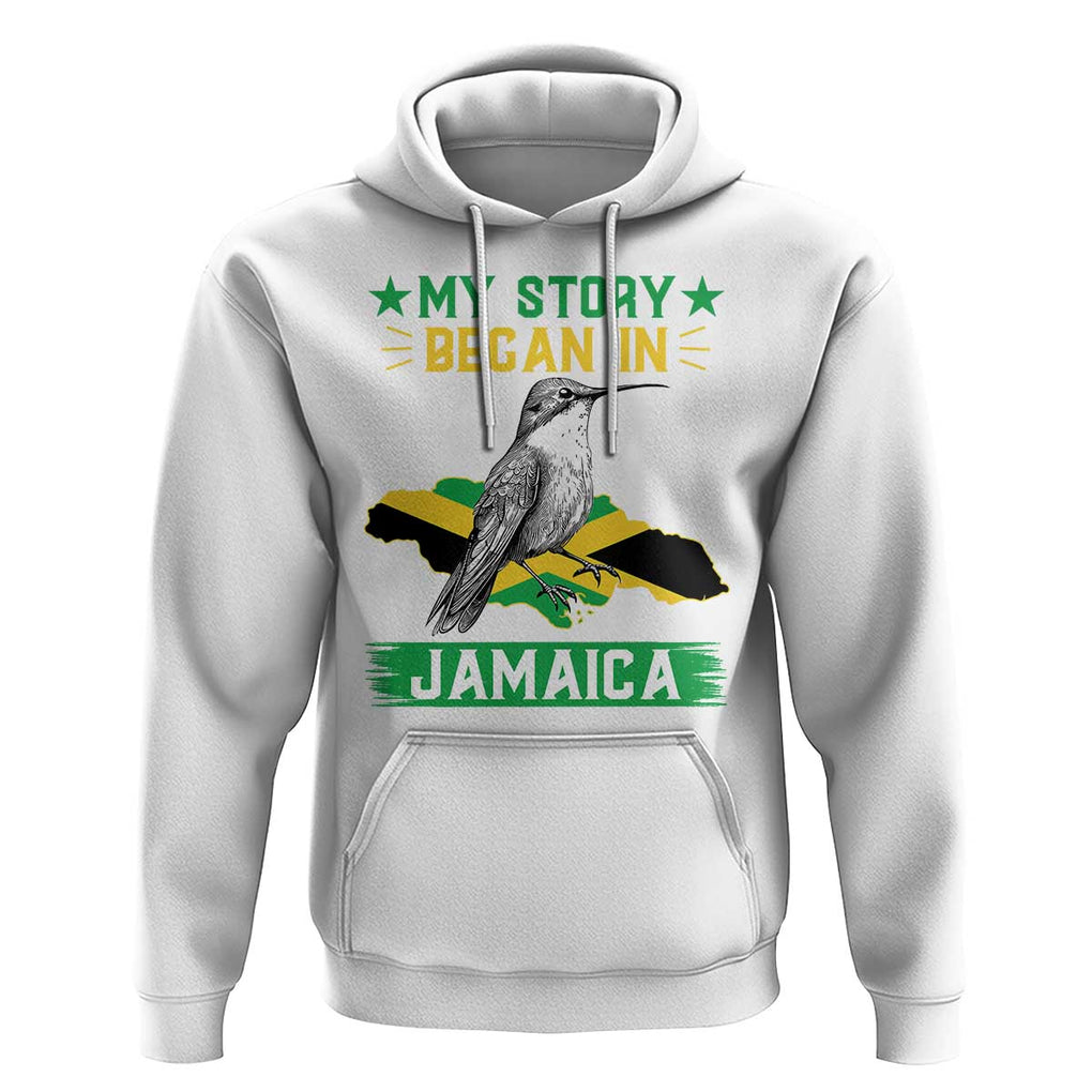 My Story Began In Jamaica Hoodie Hummingbird Jamaican Flag TS11 White Print Your Wear