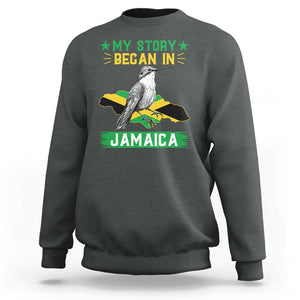 My Story Began In Jamaica Sweatshirt Hummingbird Jamaican Flag TS11 Dark Heather Print Your Wear