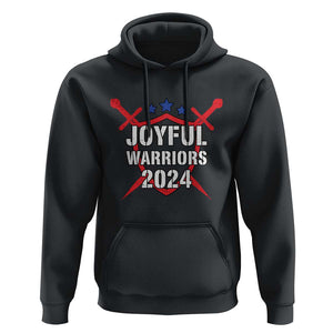 Harris Walz 2024 Hoodie Joyful Warriors Vintage Sword Shield TS11 Black Print Your Wear