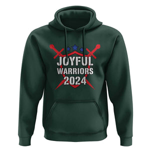 Harris Walz 2024 Hoodie Joyful Warriors Vintage Sword Shield TS11 Dark Forest Green Print Your Wear