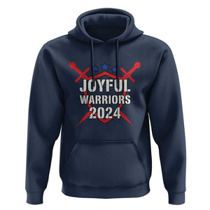 Harris Walz 2024 Hoodie Joyful Warriors Vintage Sword Shield TS11 Navy Print Your Wear