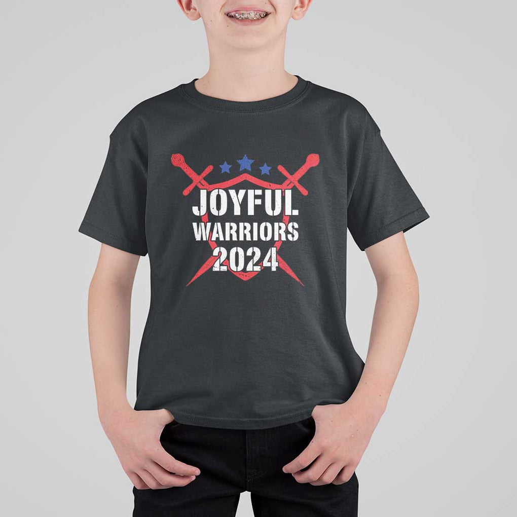 Harris Walz 2024 T Shirt For Kid Joyful Warriors Vintage Sword Shield TS11 Black Print Your Wear