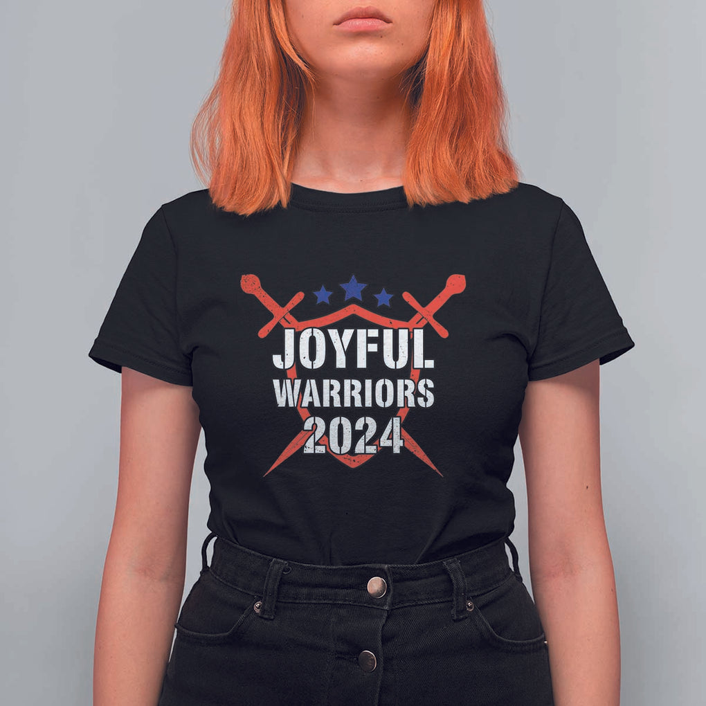 Harris Walz 2024 T Shirt For Women Joyful Warriors Vintage Sword Shield TS11 Black Print Your Wear