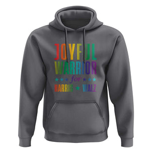 Joyful Warrior For Harris Walz Hoodie LGBT Rainbow Flag Star Kamala Support TS11 Charcoal Print Your Wear