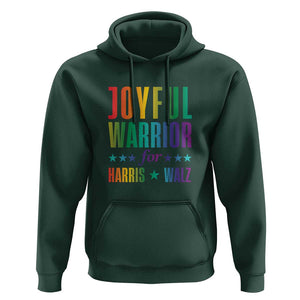 Joyful Warrior For Harris Walz Hoodie LGBT Rainbow Flag Star Kamala Support TS11 Dark Forest Green Print Your Wear