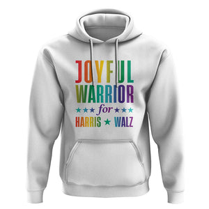 Joyful Warrior For Harris Walz Hoodie LGBT Rainbow Flag Star Kamala Support TS11 White Print Your Wear