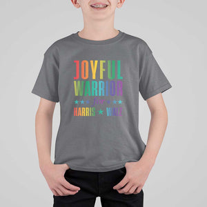 Joyful Warrior For Harris Walz T Shirt For Kid LGBT Rainbow Flag Star Kamala Support TS11 Charcoal Print Your Wear