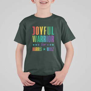 Joyful Warrior For Harris Walz T Shirt For Kid LGBT Rainbow Flag Star Kamala Support TS11 Dark Forest Green Print Your Wear