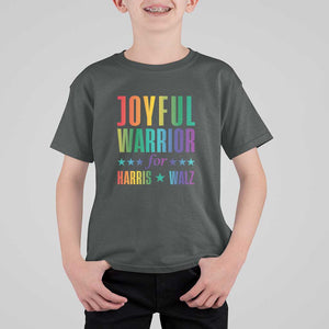 Joyful Warrior For Harris Walz T Shirt For Kid LGBT Rainbow Flag Star Kamala Support TS11 Dark Heather Print Your Wear