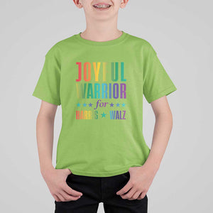 Joyful Warrior For Harris Walz T Shirt For Kid LGBT Rainbow Flag Star Kamala Support TS11 Lime Print Your Wear