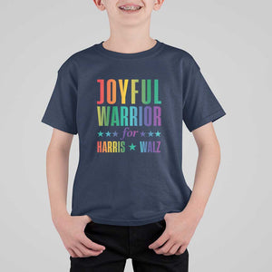 Joyful Warrior For Harris Walz T Shirt For Kid LGBT Rainbow Flag Star Kamala Support TS11 Navy Print Your Wear