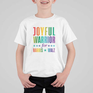 Joyful Warrior For Harris Walz T Shirt For Kid LGBT Rainbow Flag Star Kamala Support TS11 White Print Your Wear