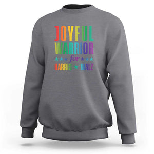 Joyful Warrior For Harris Walz Sweatshirt LGBT Rainbow Flag Star Kamala Support TS11 Charcoal Print Your Wear