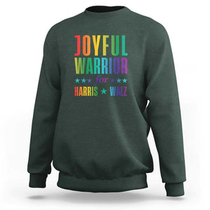 Joyful Warrior For Harris Walz Sweatshirt LGBT Rainbow Flag Star Kamala Support TS11 Dark Forest Green Print Your Wear