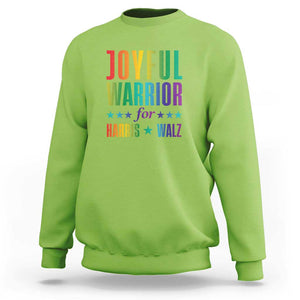 Joyful Warrior For Harris Walz Sweatshirt LGBT Rainbow Flag Star Kamala Support TS11 Lime Print Your Wear