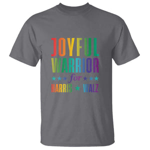 Joyful Warrior For Harris Walz T Shirt LGBT Rainbow Flag Star Kamala Support TS11 Charcoal Print Your Wear