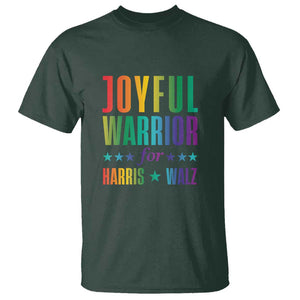 Joyful Warrior For Harris Walz T Shirt LGBT Rainbow Flag Star Kamala Support TS11 Dark Forest Green Print Your Wear