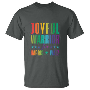 Joyful Warrior For Harris Walz T Shirt LGBT Rainbow Flag Star Kamala Support TS11 Dark Heather Print Your Wear