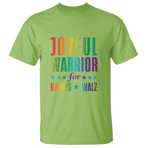 Joyful Warrior For Harris Walz T Shirt LGBT Rainbow Flag Star Kamala Support TS11 Lime Print Your Wear