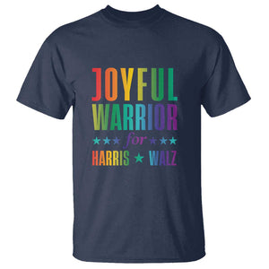 Joyful Warrior For Harris Walz T Shirt LGBT Rainbow Flag Star Kamala Support TS11 Navy Print Your Wear