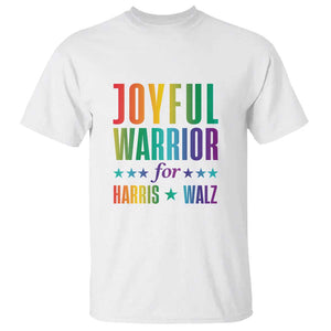 Joyful Warrior For Harris Walz T Shirt LGBT Rainbow Flag Star Kamala Support TS11 White Print Your Wear