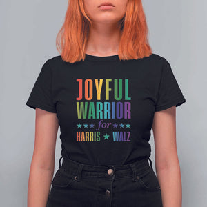 Joyful Warrior For Harris Walz T Shirt For Women LGBT Rainbow Flag Star Kamala Support TS11 Black Print Your Wear