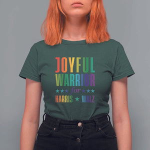 Joyful Warrior For Harris Walz T Shirt For Women LGBT Rainbow Flag Star Kamala Support TS11 Dark Forest Green Print Your Wear