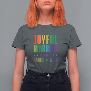 Joyful Warrior For Harris Walz T Shirt For Women LGBT Rainbow Flag Star Kamala Support TS11 Dark Heather Print Your Wear