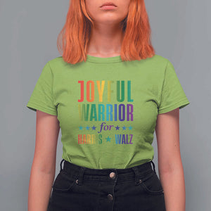 Joyful Warrior For Harris Walz T Shirt For Women LGBT Rainbow Flag Star Kamala Support TS11 Lime Print Your Wear