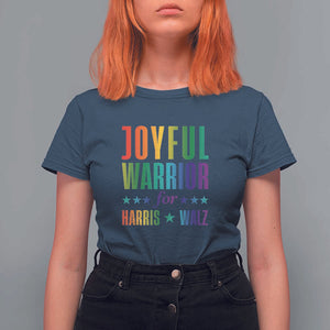 Joyful Warrior For Harris Walz T Shirt For Women LGBT Rainbow Flag Star Kamala Support TS11 Navy Print Your Wear