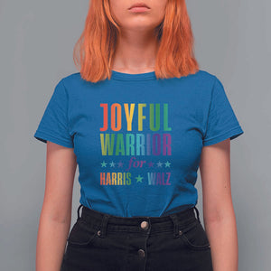 Joyful Warrior For Harris Walz T Shirt For Women LGBT Rainbow Flag Star Kamala Support TS11 Royal Blue Print Your Wear