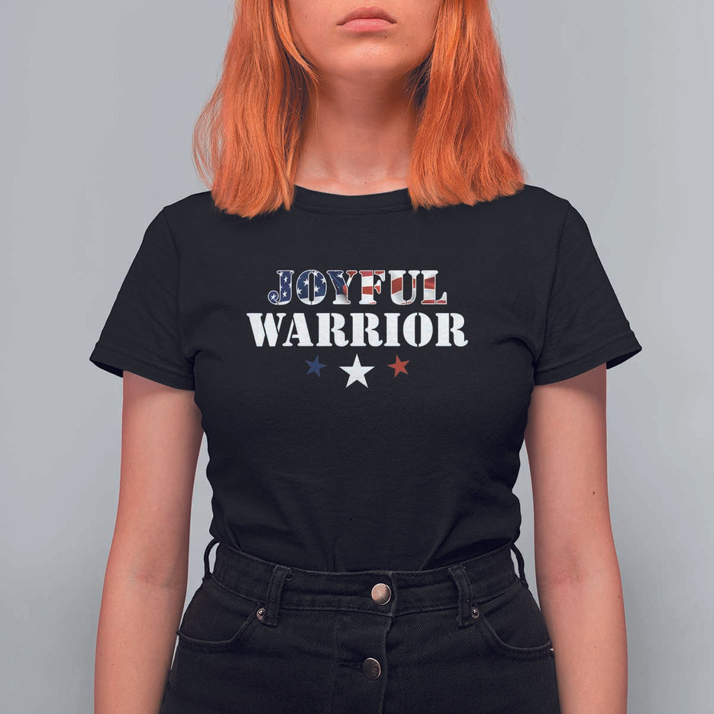 Harris Walz 2024 T Shirt For Women Joyful Warrior American Flag Political Stars TS11 Black Print Your Wear