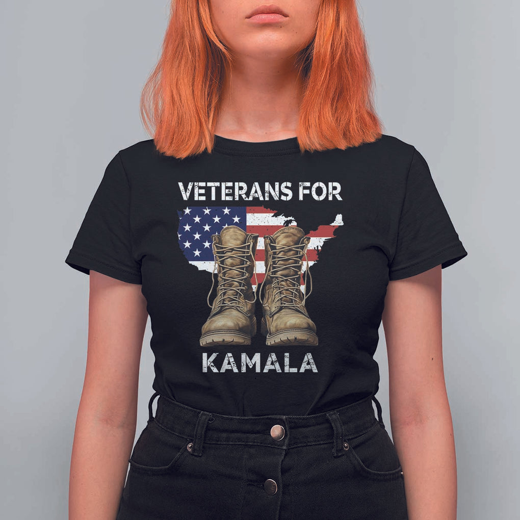 Veterans For Kamala T Shirt For Women Harris Supporter American Flag Election 2024 TS11 Black Print Your Wear